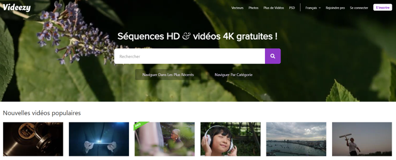 Giao diện trang tải video miễn phí Videezy