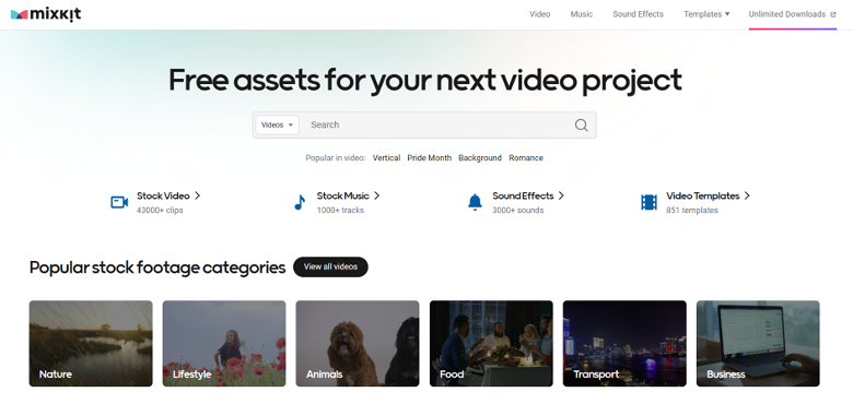 Kho video miễn phí Mixkit
