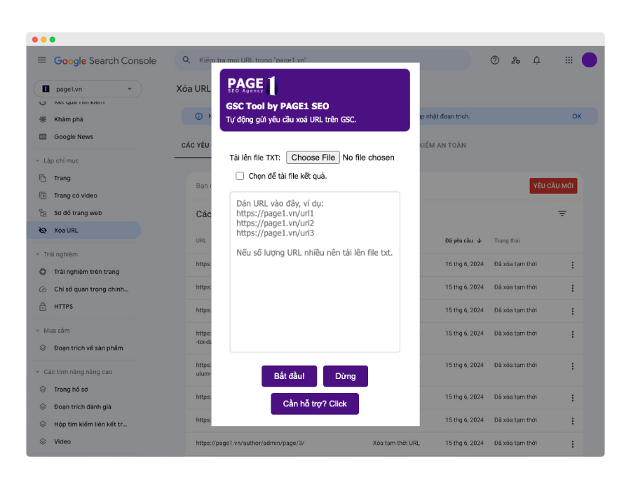 GSC Tool – Xoá hoàng loạt URL lỗi trên Goole Search Console
