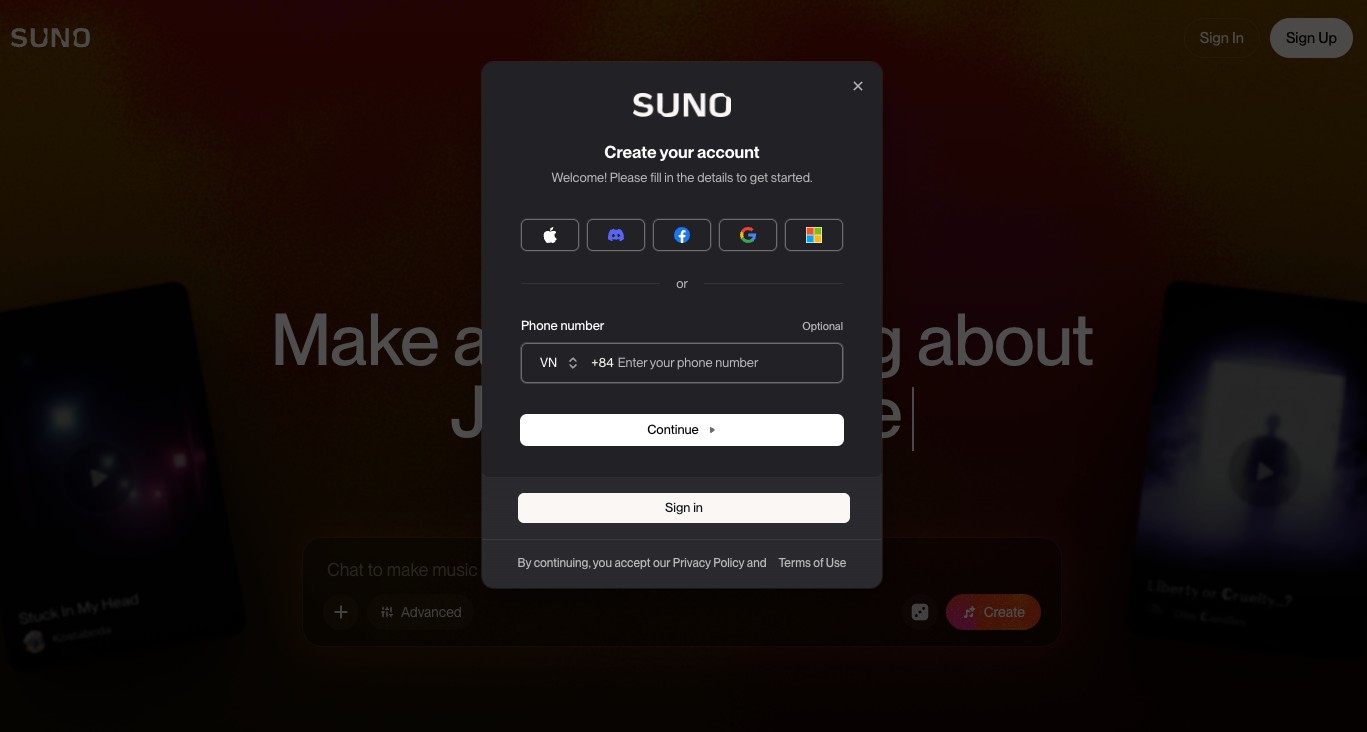 Cách đăng ký tài khoản SUNO AI Miễn Phí